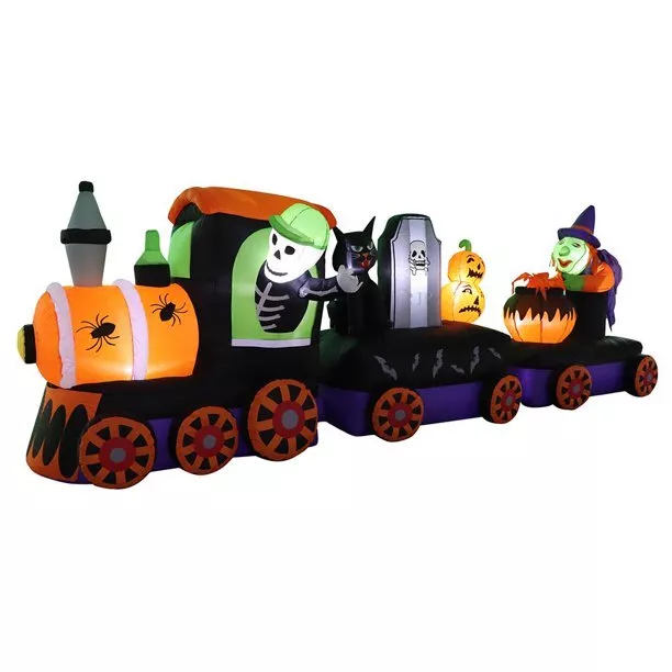 HALLOWEEN HUGE 11 Ft GHOST WITCH SKELETON TRAIN  Airblown Inflatable YARD DECOR