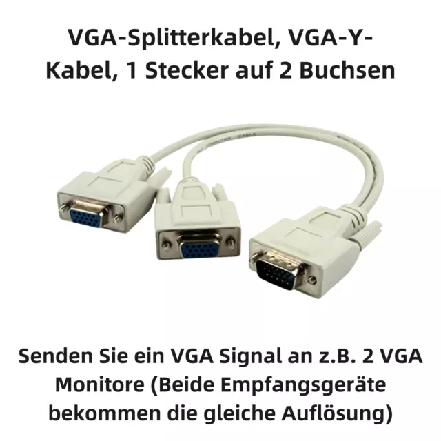 J14 VGA Y Kabel Adapter 1x2 Splitter 1 Stecker 2 Buchse Verteiler für PC TV 30cm 2