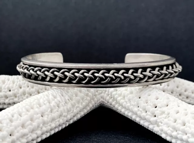 Mexico Southwestern Sterling Silver 925 Rope Braid Weave Cuff Bangle Bracelet