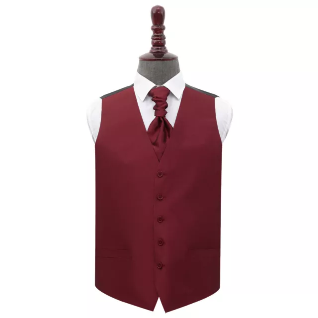 Burgundy Mens Waistcoat Cravat Set Plain Shantung Formal Wedding Vest by DQT