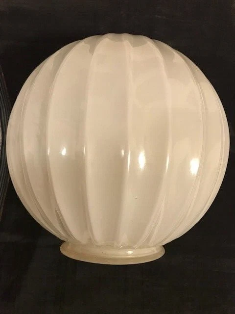Vintage White Art Deco Ceiling Light Globe Shade Ribbed White Glass, ROUND
