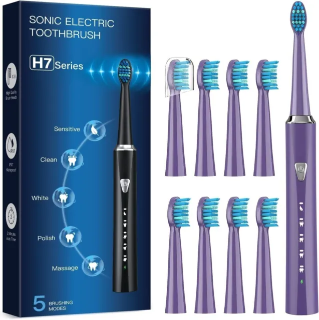 H7 Series Phylian Electric Toothbrush 5 Personalised Modes 2 Minute Timer Purple