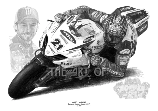 John Hopkins Suzuki BSB by Billy pencil drawing limited edition fine art print