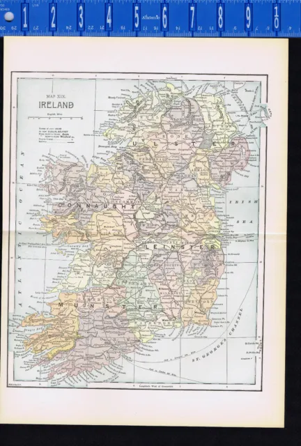 IRELAND - ANTIQUE COLOR MAP 1899 Century+ Old