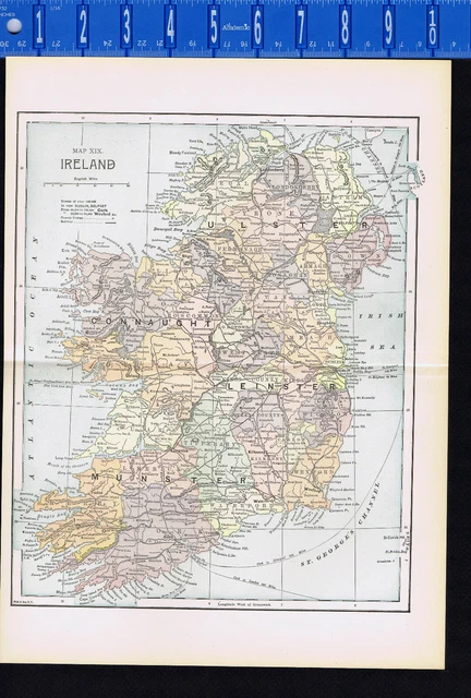 IRELAND - ANTIQUE COLOR MAP 1899 Century+ Old