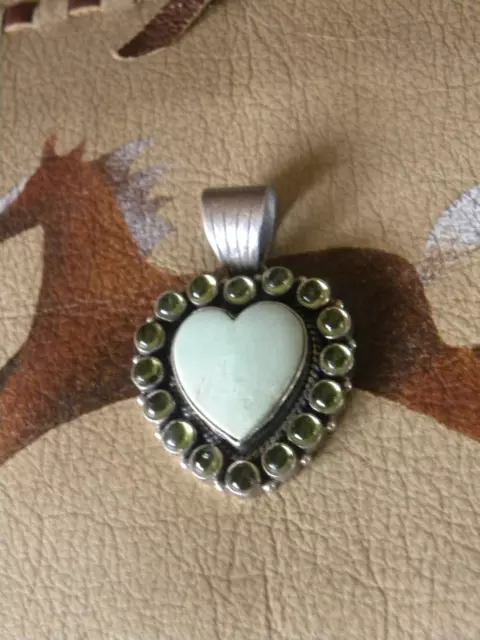 Dan Dodson Turquoise Heart & Peridot Sterling Silver Pendant 2"