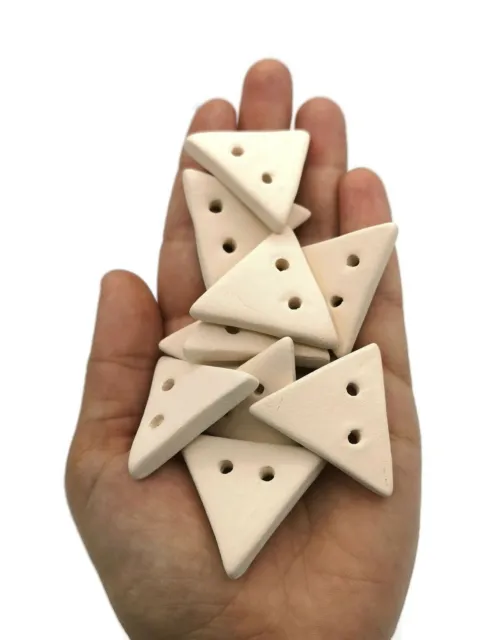10Pc Blank Triangle Sewing Buttons Handmade Unpainted Ceramic Bisque To Paint
