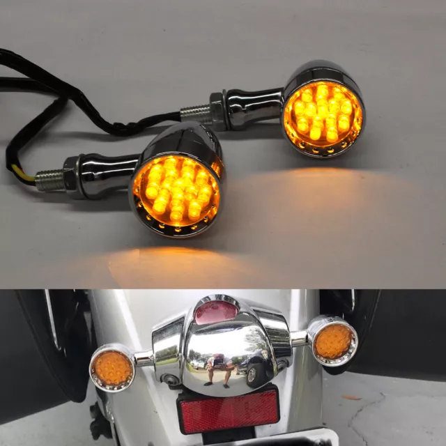 2x Chrome Motorcycle LED Turn Signal Bullet Blinker Indicator Lights For Harley