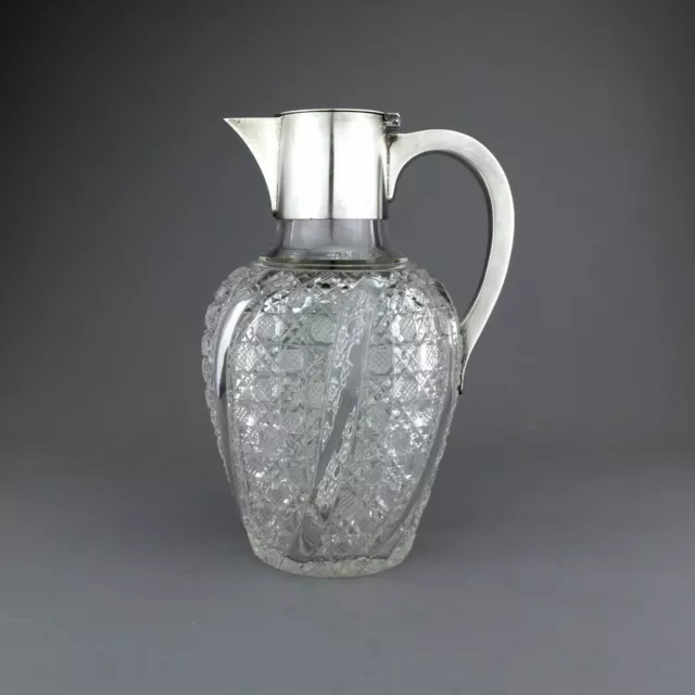 Antique Cut Glass & Solid Sterling Silver Claret Jug Decanter. Hukin Heath. 1900