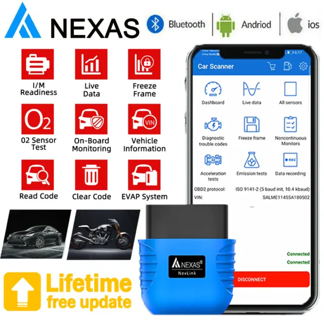 NEXAS NexLink Bluetooth OBD2 Scanner Car Motorcycle Engine Scan Tool Code Reader