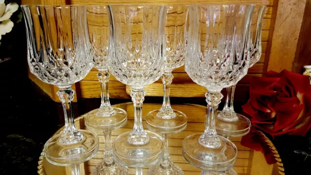 6 BEAUTIFUL Crystal Wine Glasses Goblets Inverted Diamond Design Panel Stems NIB