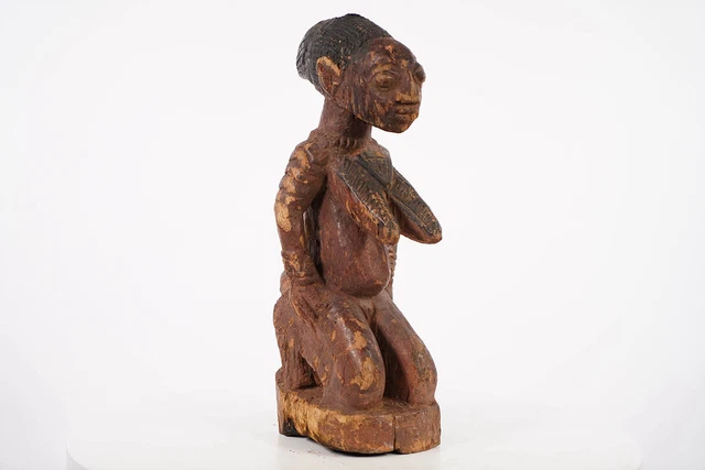 Yoruba African Kneeling Female Figure 17.5" - Nigeria