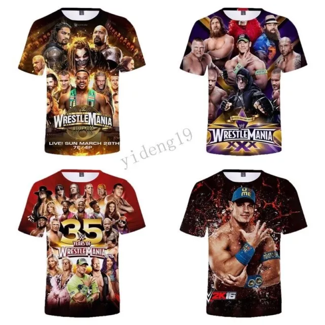 WWE Wrestling Top Boys Kids Mens 3D Casual T-Shirt Short Sleeve Tee Tops Gift UK