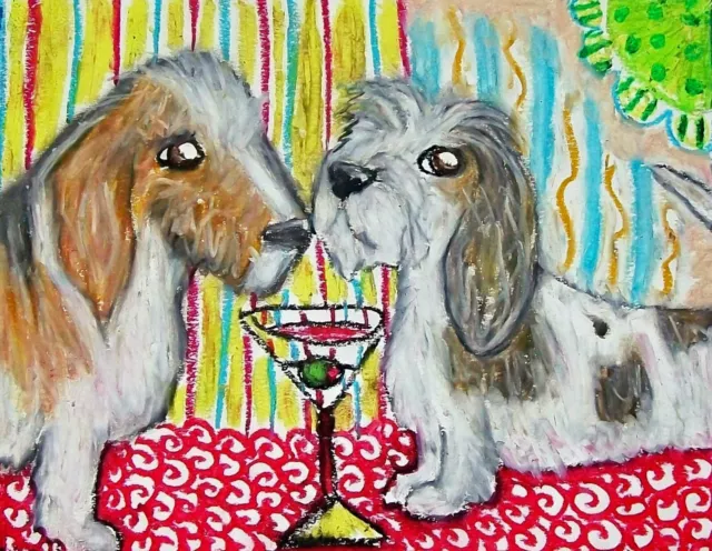Petit Basset Griffon Vendeen Martini ORIGINAL 9x12 Pastel Painting Artist KSams