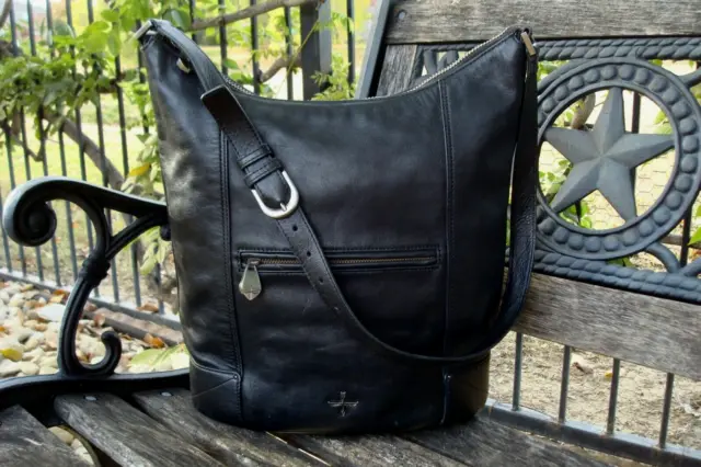 Pour La Victoire Black Genuine Leather Shoulder Tote Handbag Purse