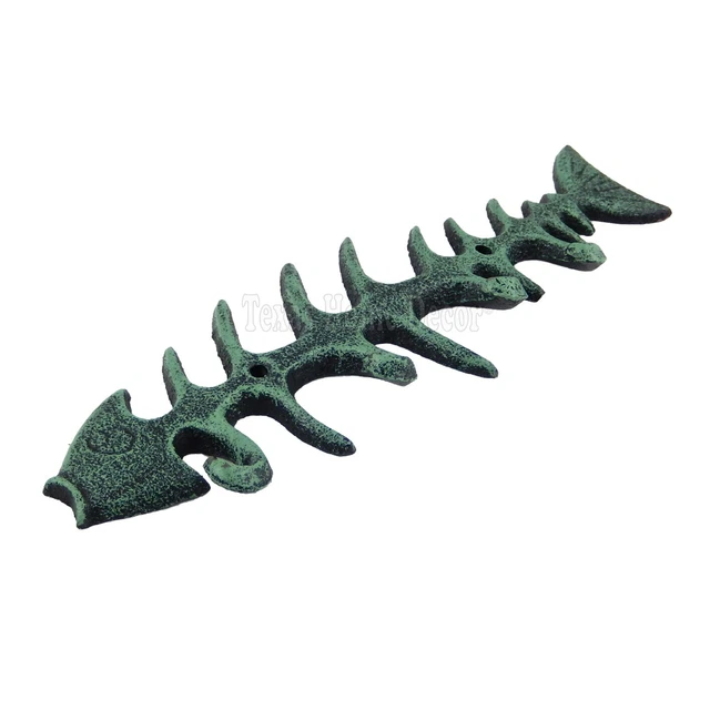 Fish Bone Key Rack Cast Iron Skeleton Hook Coat Towel Hanger Turquoise Finish 2