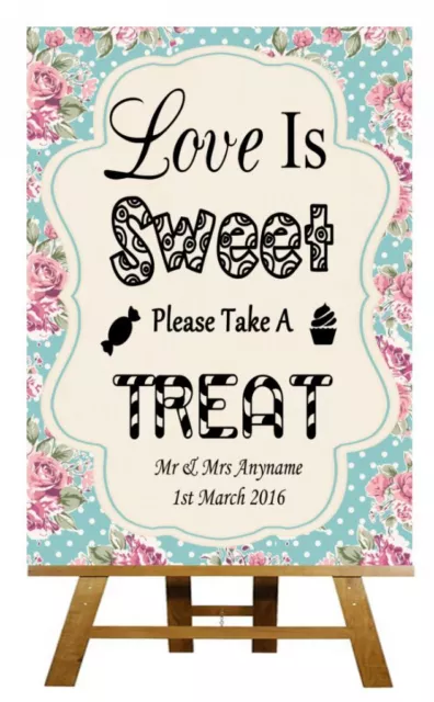 Panier buffet shabby chic Love Is Sweet Candy Bar signe de mariage personnalisé