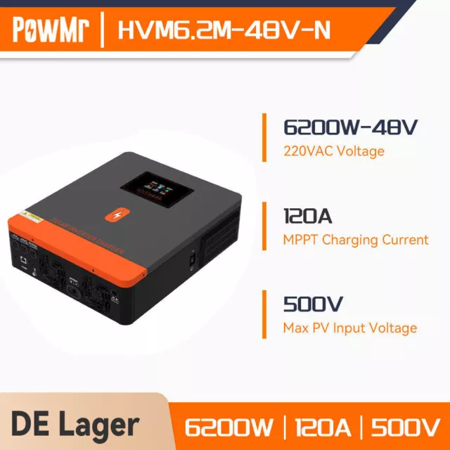 PowMr 6200W 48V  Solar Inverter Wechselrichter Reine Sinus MPPT 120A Laderegler