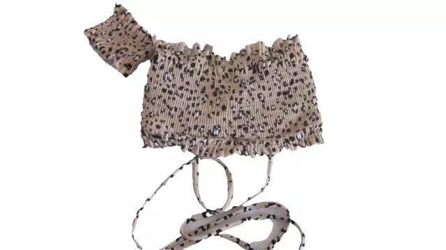 Xhilaration Women's Sz S Crop Top Leopard Print Corset Lace up Back Built-In Bra