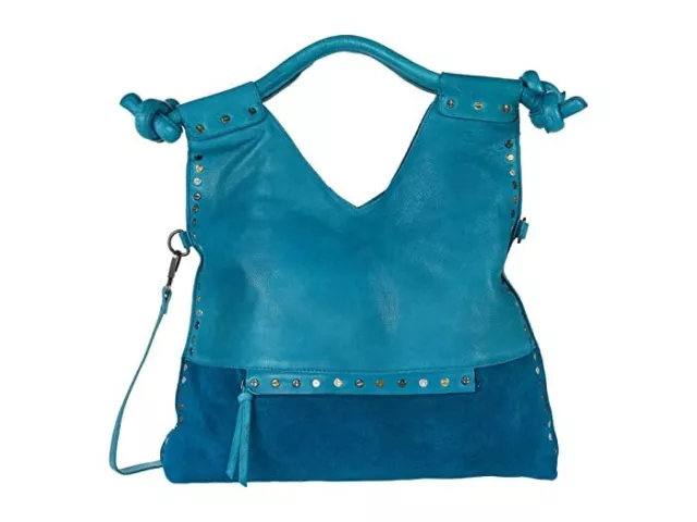 Free People We The Free B2402 Womens Blue Leather Valencia Studded Tote Handbag