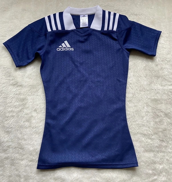 Maglietta da rugby Adidas taglia XS 3 a righe aderente blu da uomo nuova senza etichette prezzo disponibile £33,50