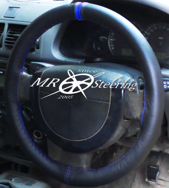 For Peugeot 308 Black Leather Steering Wheel Cover 2007-2013  + Royal Blue Strap