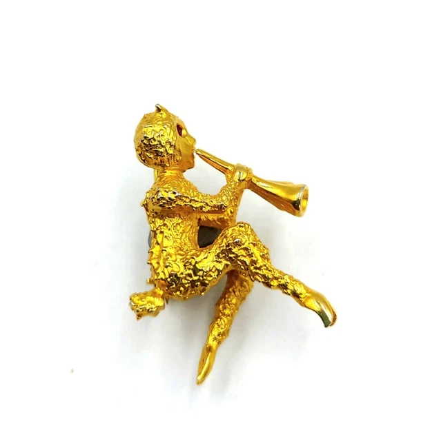 Vintage Pan Devil Satyr Brooch Pin Spirituality Briar Bestiary Gold Tone