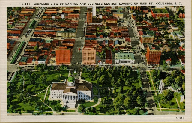 Air Aerial Airplane View of Capitol & Business Section Columbia SC Postcard C10