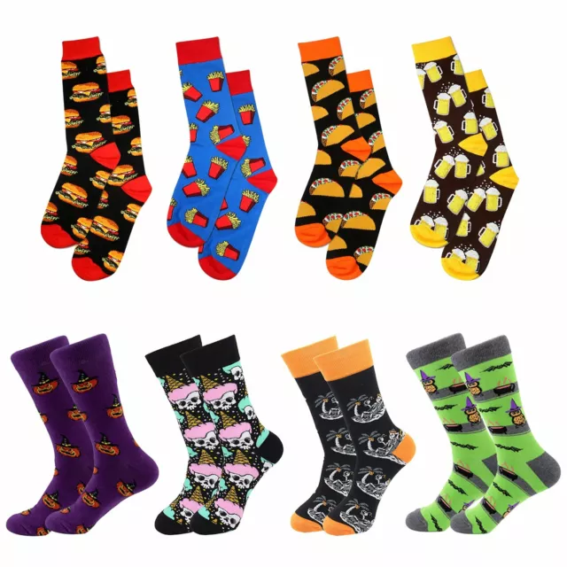 4 Pairs Mens Fun Funky Colorful Patterned Dress Socks Novelty Cotton Socks Gift