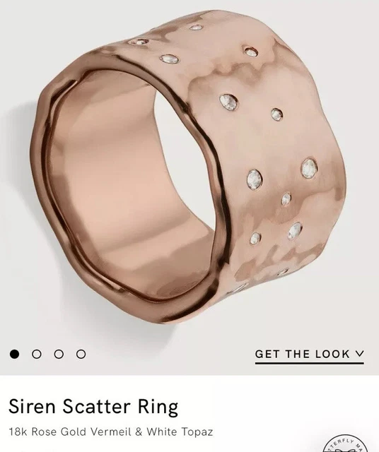 MONICA VINADER ROSE Gold Plated Wide Siren Scatter Ring 26 White Topaz size P 30.00 PicClick UK