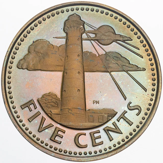 1973 Barbados 5 Cents Stunning Unc Vibrant Color Toned Bu Choice Gem (Mr)