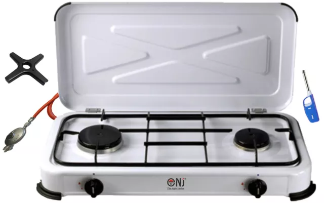 Gaskocher 2 flammig Campingkocher 2er Kocher 3,4 KW mit Deckel Gasherd Kochfeld
