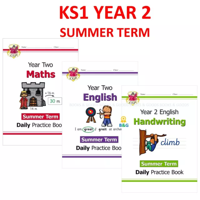 KS1 Year 2 Daily Practice Books Maths English Handwriting Summer  Ages 6-7 Cgp