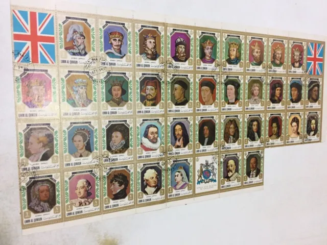 UMM AL QIWAIN 1971 King & Queens of England 38 Stamp Sheet C.T.O