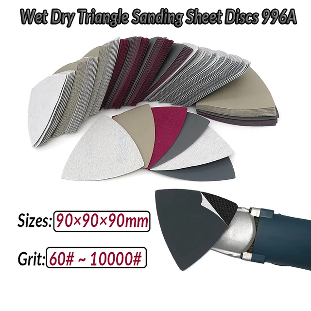 Triangular Dry WET DRY TRIANGLE Sanding Sheet Discs 60~10000 Grit Hook Loop Sandpaper ...