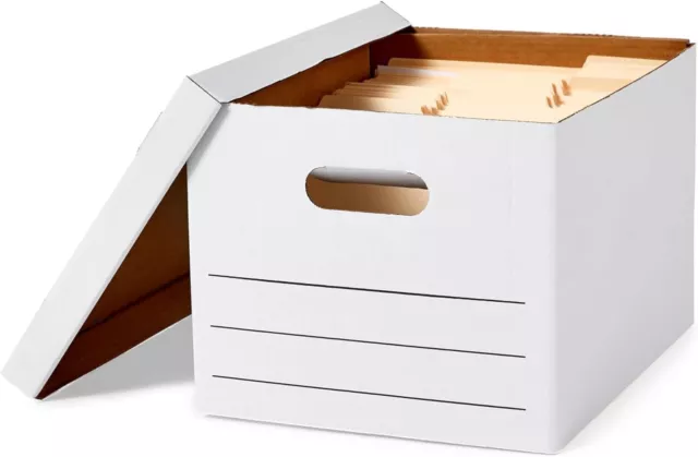 Storage and Filing Boxes With Lid and Handles Pack of 20 White Letter/legal-size