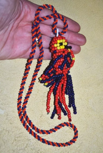 Witoto Tribal Beadwork Necklace Macaw Parrot Glass Seed Beads Colombia Amazon