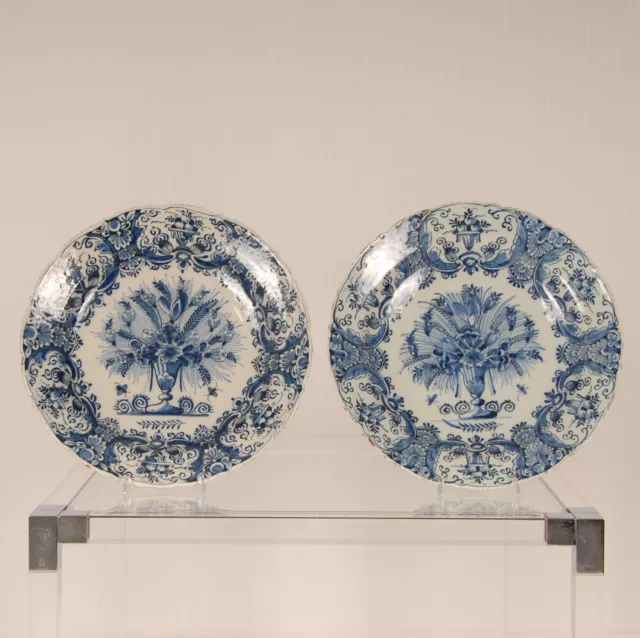 18th C Dutch Delftware Blue and White Cabinet Plates porcelain Ax Delft pottery