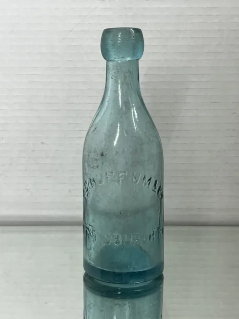 Nice Early Aqua Blue J C BUFFUM & Co Blob Top Soda Bottle PITTSBURGH, Pa