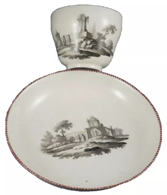 Antico 18thC Royal Vienna Porcellana Scena Tazza e Piattino Da Tasse