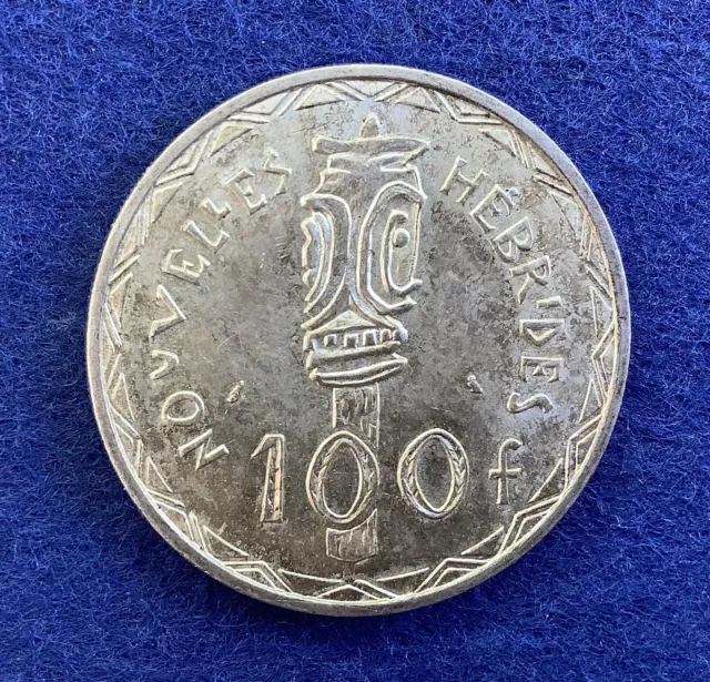 1966 New Hebrides 100 Francs .835 Silver Coin Unc