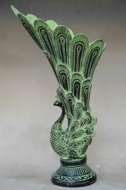 Oriental Chinese Bronze Handwork Carved Peacock Vase