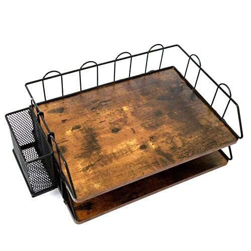 Desk Organizers, File Organizer for Desk, Wood Paper Letter Tray Organizer