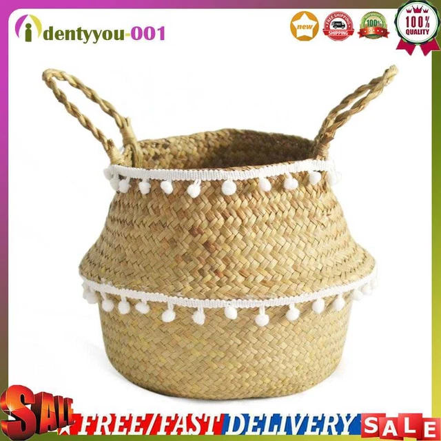 Cesta de pasto marino Mikolot, tiesto de flores, plegable, hecha a mano, cestas de almacenamiento, S
