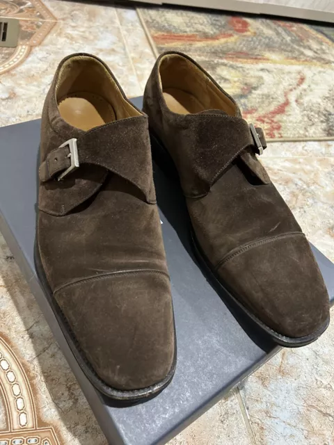SALVATORE FERRAGAMO TRAMEZZA Mens Brown Suede Monk Strap Shoes SZ 12
