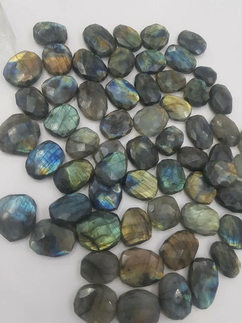 Labradorite 500gms LOT de pierres précieuses plates à facettes percées...