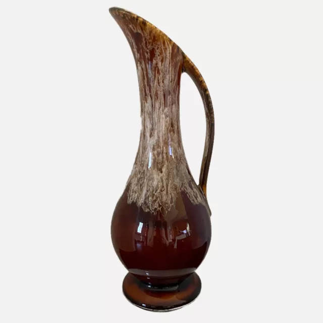 Drip Ware Pitcher Ewer Glazed Brown Pottery Vase 8.5Hx3W USA Granny Core Vtg MCM