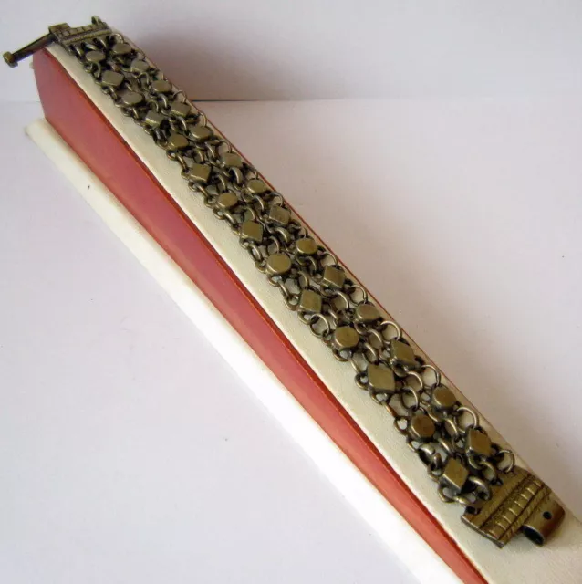 ANTIQUE 1800 s. SILVER KNITTED TWO ROWS LADY BRACELET WITH GOLD PLATED #  52C