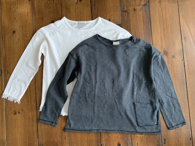 T-shirt bambina Zara età 7 anni manica lunga x 2 - PACCHETTO grigio tasca bianca