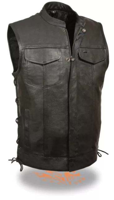 Men's SOA Club Style Side Lace Leather Vest Snap/Zipper Front w/ 2 Gun Pockets